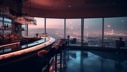 Fototapeta premium Modern city skyline illuminated through glass window generated by AI