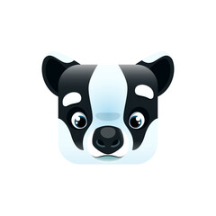 Cartoon badger kawaii square animal face, isolated vector cube shape icon of forest character. Funny wolverine personage portrait, app button, graphic design element