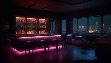 Luxury bar illuminated by electric lamps inside generated by AI