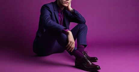 Purple Backdrop Businessman In Suit And Copyspace Generative AI