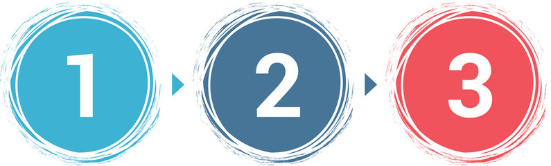 Infographic template with numbers in circles and text, three steps or options