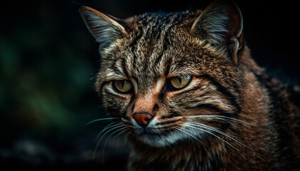 Obraz premium Fluffy kitten staring, close up beauty in nature generated by AI