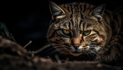 Fototapeta premium Fluffy kitten staring, whiskers and fur alert generated by AI