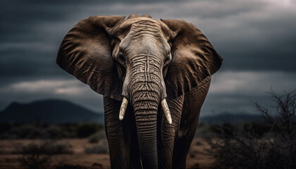 Fototapeta na wymiar African elephant walking in majestic wilderness landscape generated by AI