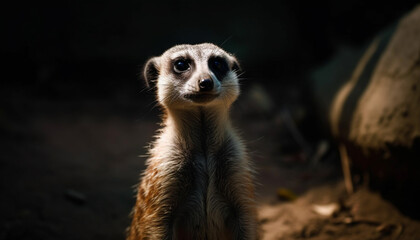 Fototapeta premium Cute meerkat standing alert, watching wildlife in Africa generated by AI