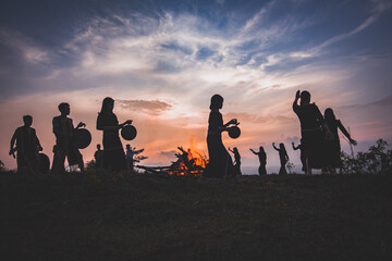 Fototapeta premium Gongs dancing of ethnic minority on Highlands of Vietnam