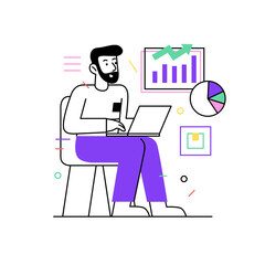 Digital Product Development Illustration Launching Digital Marketing Mobile App Teamwork Project Scheduling Office Situation Discussion Meeting Problem Solving Sales Growth Increment Increase Charts