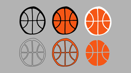 Basketball Illustration banner with logo Realistic single orange basketball ball Isolated on white background. Beautiful design 
Art, Drawing, line orange classic Basketball design