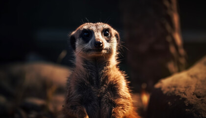 Fototapeta premium Small meerkat sitting, staring with alertness generated by AI