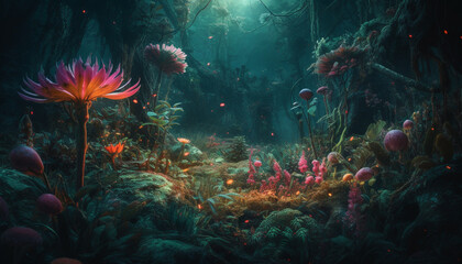 Obraz premium Deep sea diving reveals colorful underwater beauty generated by AI