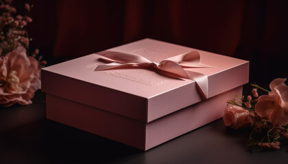 Wrapped gift box with shiny gold leaf generated by AI