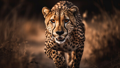 Fototapeta na wymiar Spotted cheetah walking majestically in African wilderness generated by AI