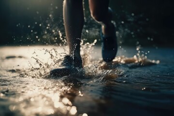 Runner Jogging Through Water Backdrop Generative AI
