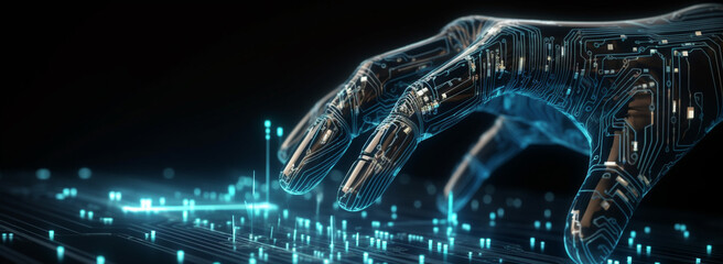 AI technology. Digital transformation, new technologies, business process strategy, latest scientific achievements. hand is touching a keyboard with glowing lights