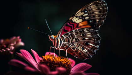Vibrant butterfly wing, fragile beauty in nature generated by AI