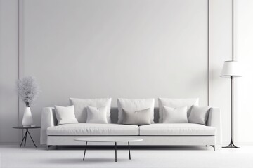 interior background sofa style furniture lamp white floor lifestyle white. Generative AI.