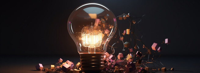 Creative concept. light bulb with a bunch of confetti in the background. Generative Ai