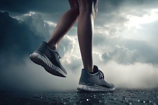 Jogger Running Through Clouds With Copyspace Generative AI