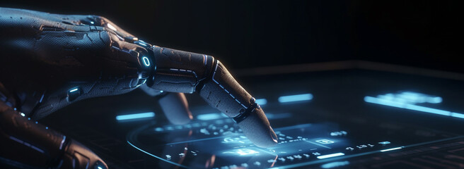 robot hand on a laptop screen. Generative Ai