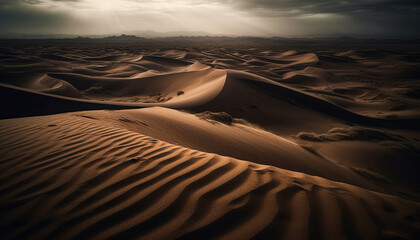 Fototapeta na wymiar Rippled sand dunes in arid Africa heat generated by AI