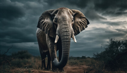 Majestic elephant walking in African wilderness area generated by AI