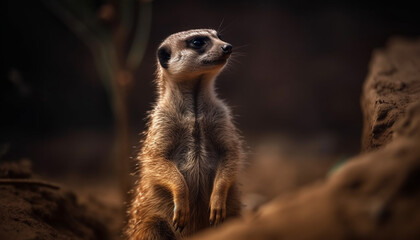 Fototapeta premium Small meerkat sitting, staring with alertness generated by AI