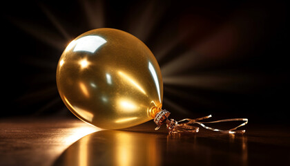 Shiny gold Christmas ornament ball reflects celebration generated by AI