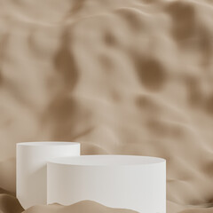 Abstract 3D white cylinder pedestal podium with brown background. Pastel brown minimal scene with lighting for product display presentation.