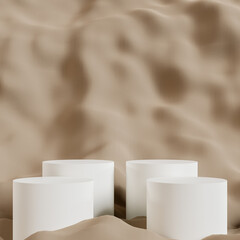 Abstract 3D white cylinder pedestal podium with brown background. Pastel brown minimal scene with lighting for product display presentation.