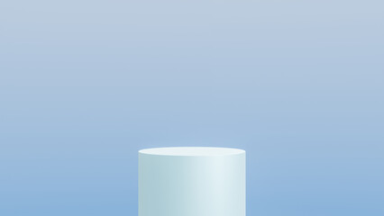 Abstract 3D blue cylinder pedestal podium with blue background. Pastel blue minimal scene with lighting for product display presentation.