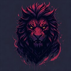A detailed illustration face evil ninja lion,magic, t-shirt design, red color, dark magic splash, dark, ghotic, t-shirt design, in the