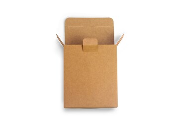 Top view of carton isolated on a white background with clipping path. Open brown cardboard delivery box.