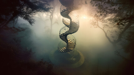 Obraz premium spiral stairs leading top nature fantasy Generative Ai