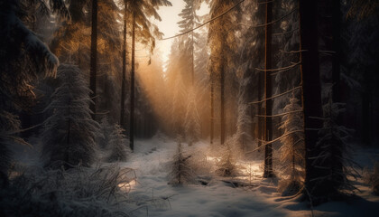 Tranquil scene of winter forest mystery beauty generated by AI