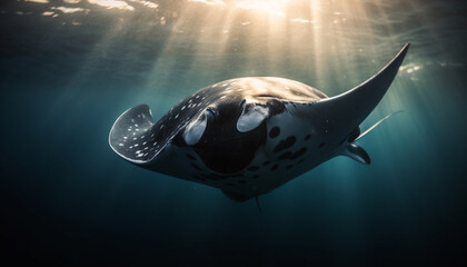 Majestic manta ray swimming in deep blue generated by AI