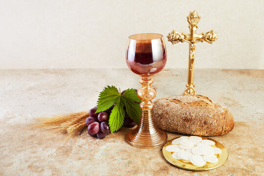 Communion Still life with chalice of wine and bread