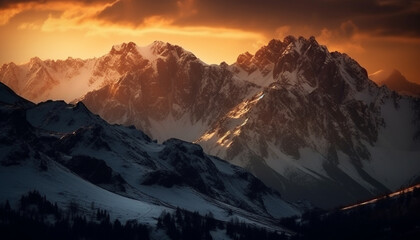 Fototapeta na wymiar Majestic mountain range, tranquil scene, awe inspiring beauty generated by AI