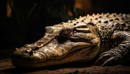 Obraz premium Large crocodile resting in tropical rainforest environment generated by AI