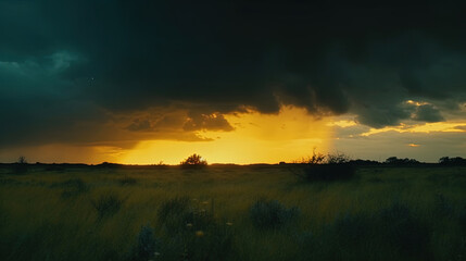Fototapeta na wymiar sunrise over the field. Generative Ai