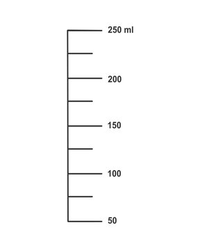 Scale with 200 ml liquid volume for measuring cups to preparing cooking or chemistry flasks isolated on white background. Vector outline illustration.