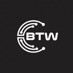 Fotobehang BTW letter technology logo design on black background. BTW creative initials letter IT logo concept. BTW setting shape design.  © designhill