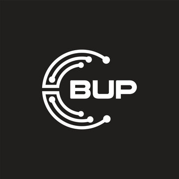 BUP letter technology logo design on black background. BUP creative initials letter IT logo concept. BUP setting shape design.
