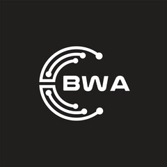 BWA letter technology logo design on black background. BWA creative initials letter IT logo concept. BWA setting shape design.
