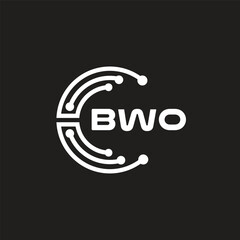 BWO letter technology logo design on black background. BWO creative initials letter IT logo concept. BWO setting shape design.
