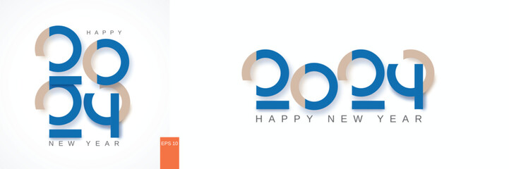 2024 new year with circle as base design concept. Happy new year 2024 with unique design number for cover, banner, poster, calendar and social media post template