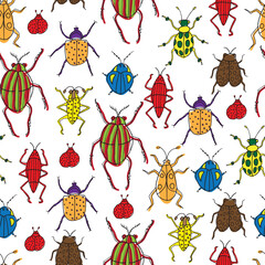 Vector beetles and bugs seamless repeat pattern design background. Digital Textile Print. Vector illustration