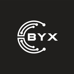 BYX letter technology logo design on black background. BYX creative initials letter IT logo concept. BYX setting shape design.
