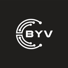 BYV letter technology logo design on black background. BYV creative initials letter IT logo concept. BYV setting shape design.
