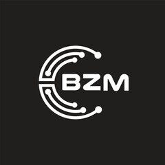 BZM letter technology logo design on black background. BZM creative initials letter IT logo concept. BZM setting shape design.
