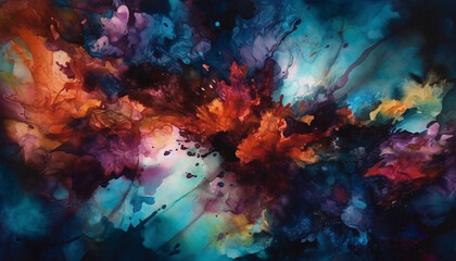 Fototapeta na wymiar Vibrant colors splash chaotic watercolor painting mess generated by AI